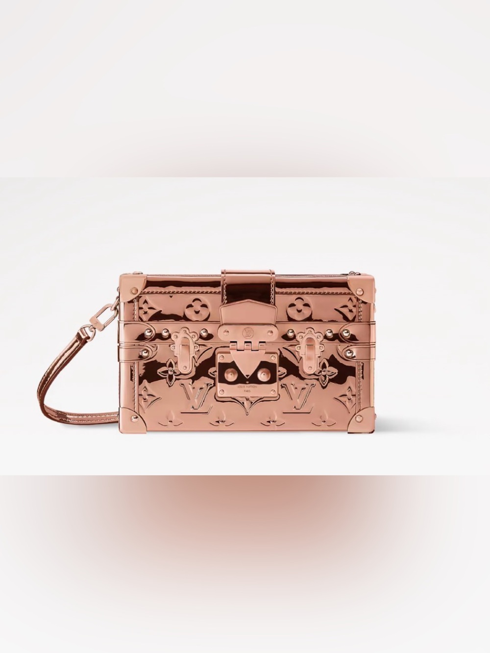 LV Embossed Metallic Rose Gold Monogram Trunk Clutch